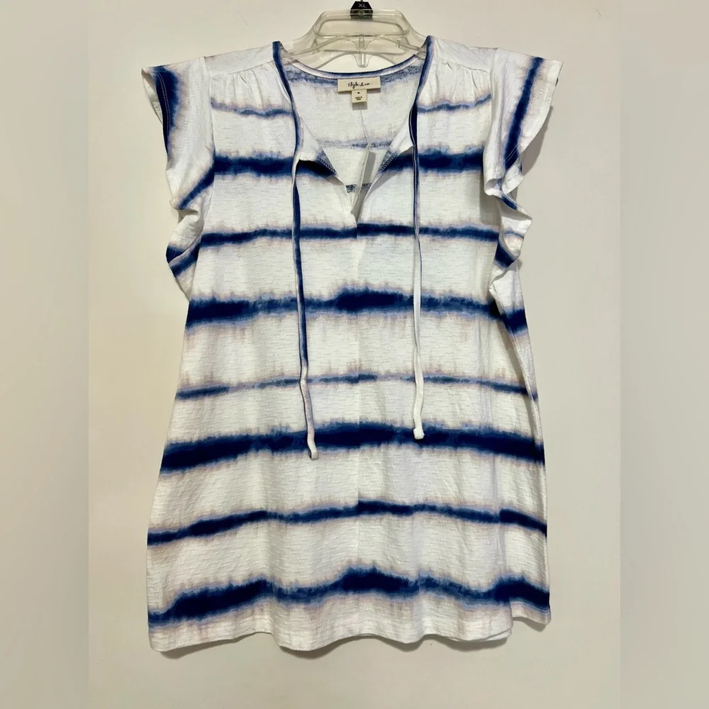 NWT Style & Co. Blue and White Tie Dye Stripes Top